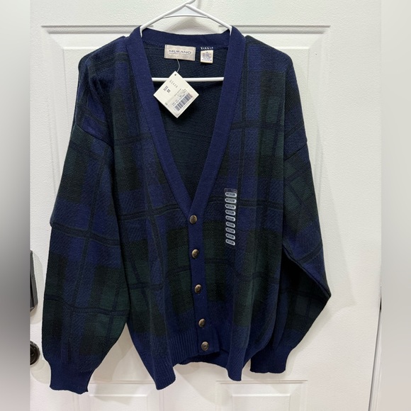 Vintage Murano dead stock plaid wool blend button-down cardigan,Men’s Med Unisex - Picture 2 of 7